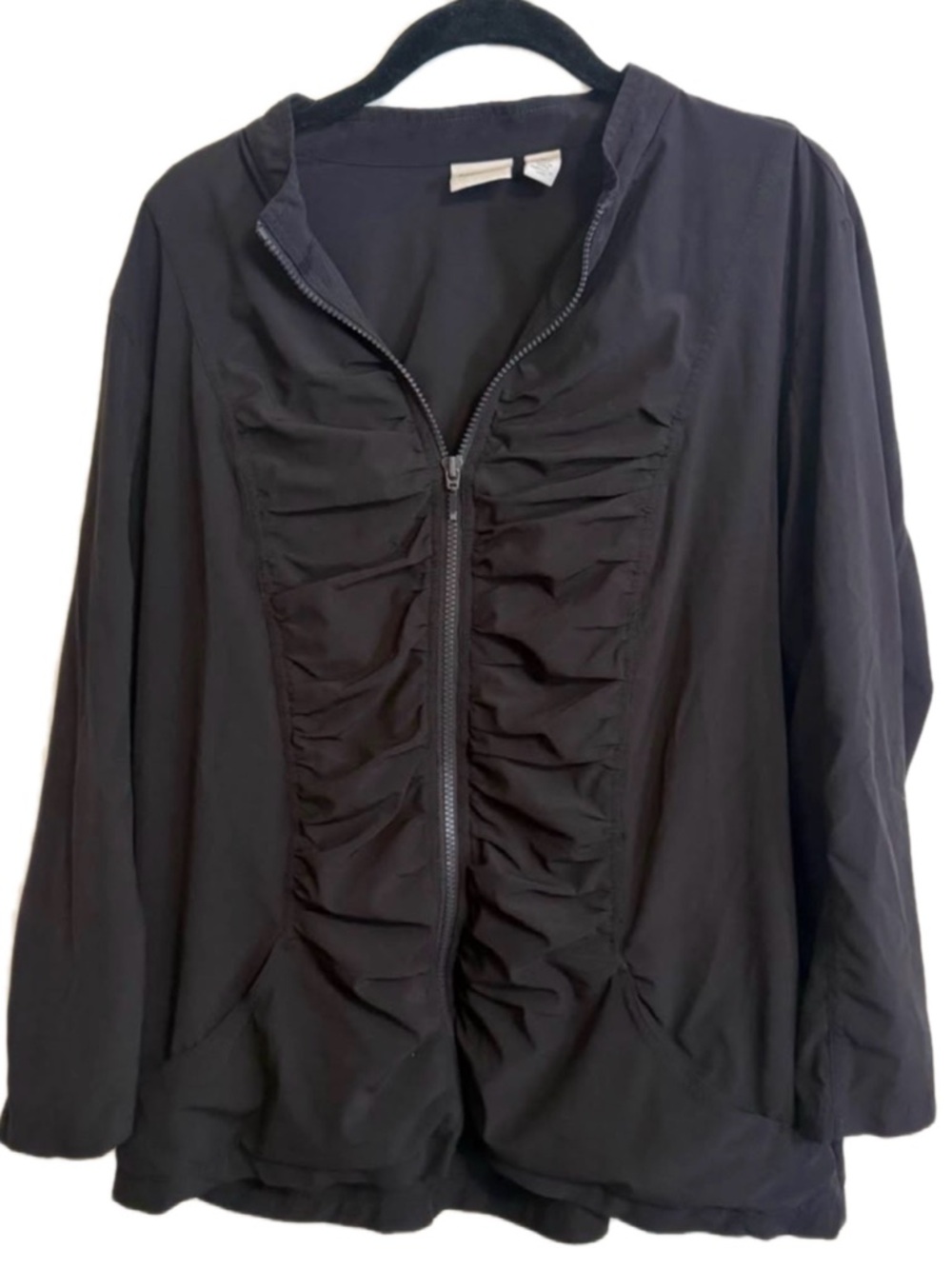 ZENERGY Black Ruched Zip-Up Jacket